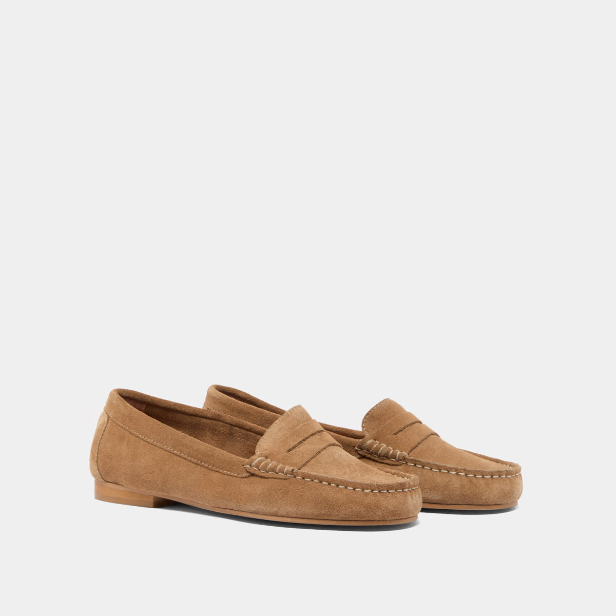 Mocassins à surpiqûres - en croute beige