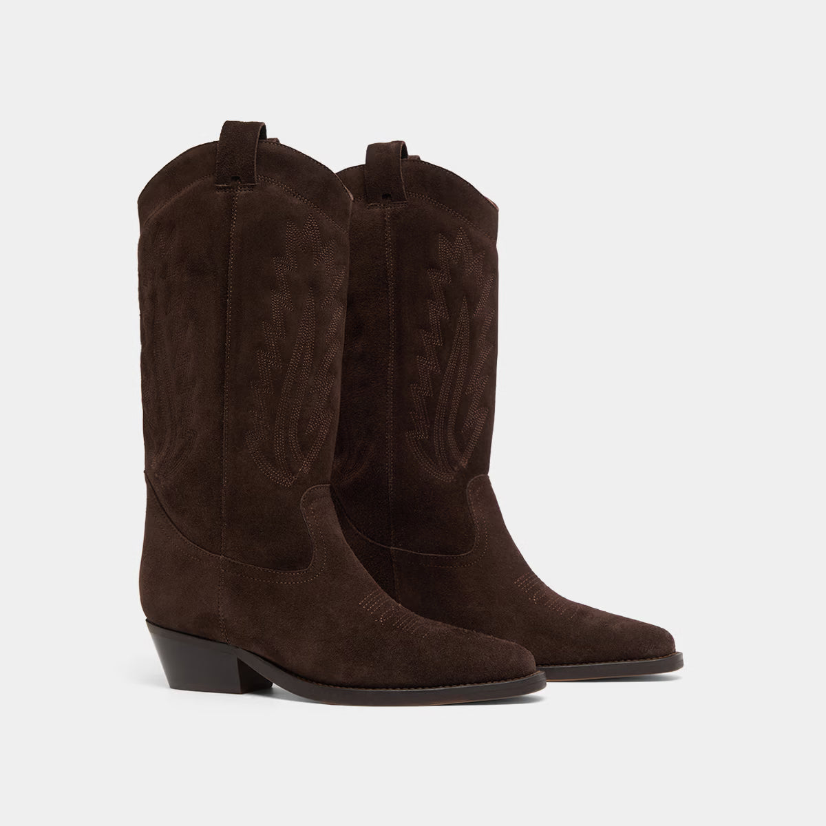 Bottes à bouts pointus et surpiqures apparentes - en croute marron foncé