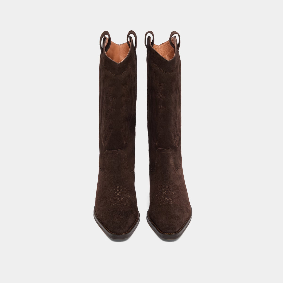 Bottes à bouts pointus et surpiqures apparentes - en croute marron foncé