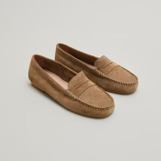 Mocassins à surpiqûres - en croute beige