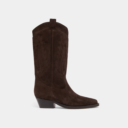 Bottes à bouts pointus et surpiqures apparentes - en croute marron foncé