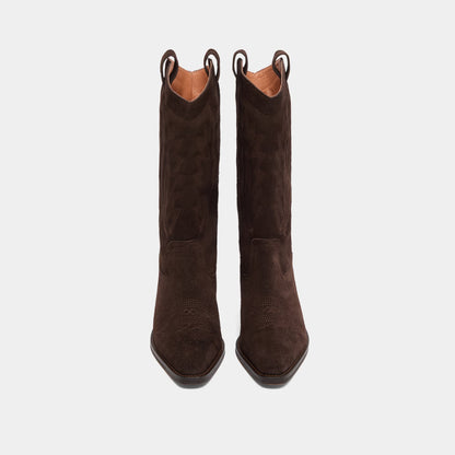 Bottes à bouts pointus et surpiqures apparentes - en croute marron foncé