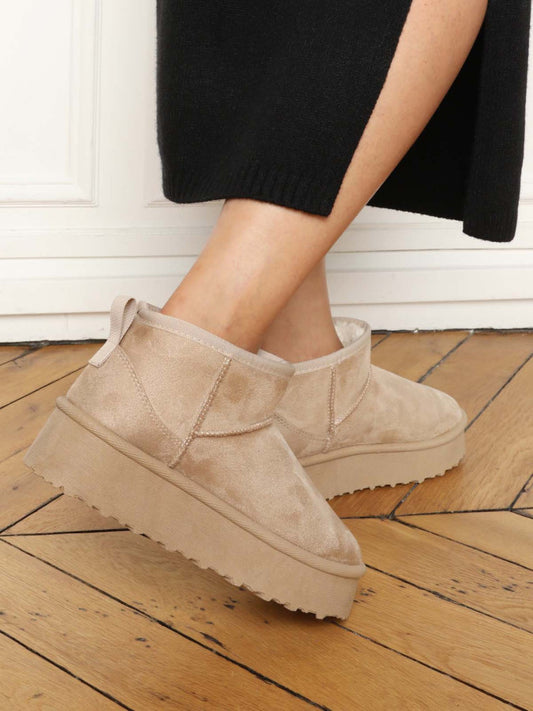Boots fourrées à plateforme - Beige